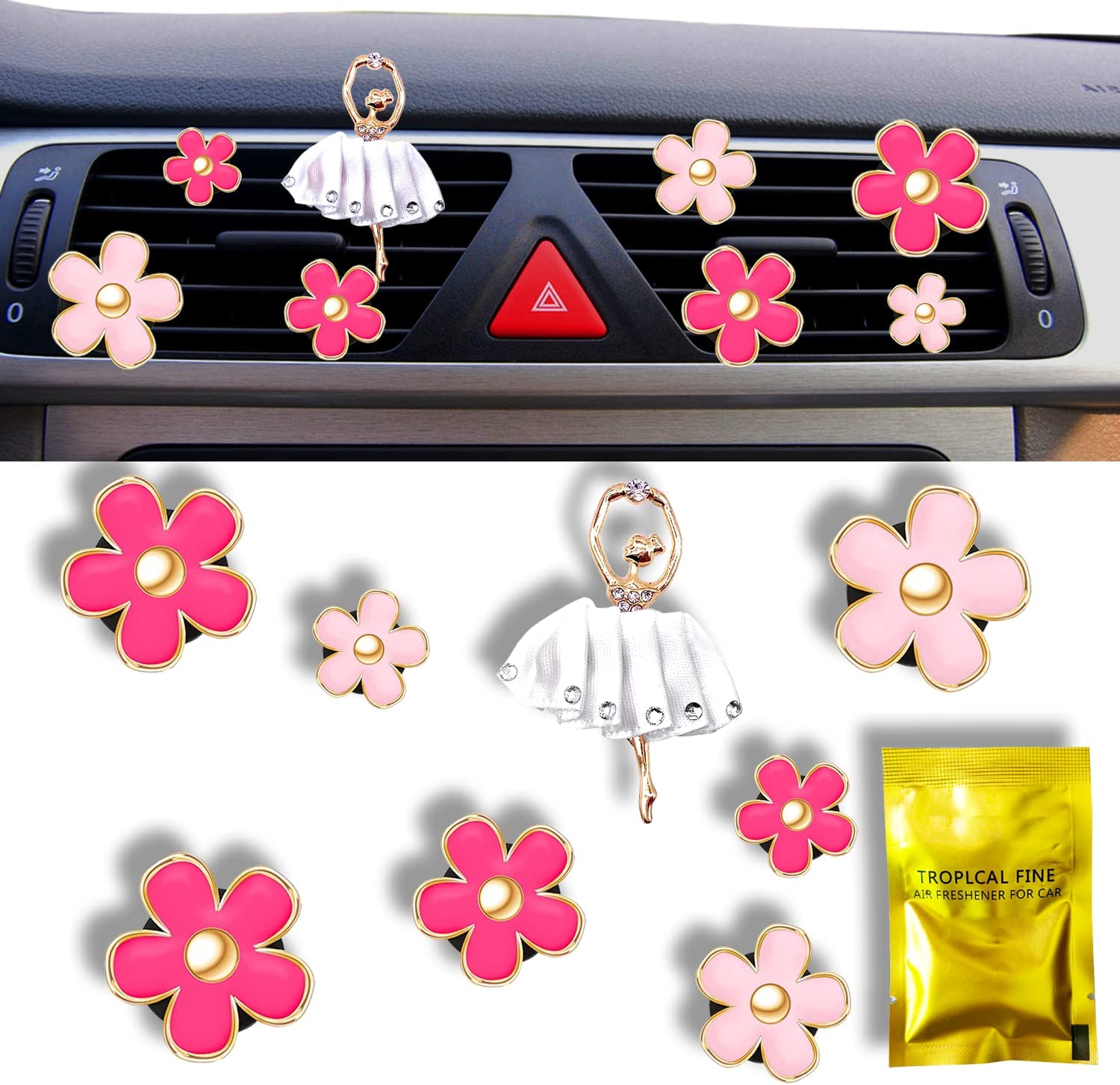 Cute Car Accessories Aesthetic - Car Decorations Accessories for Women, Interior Cute Air Freshener Clips Vent Decor, Car Charm Flower Vent Clips Car